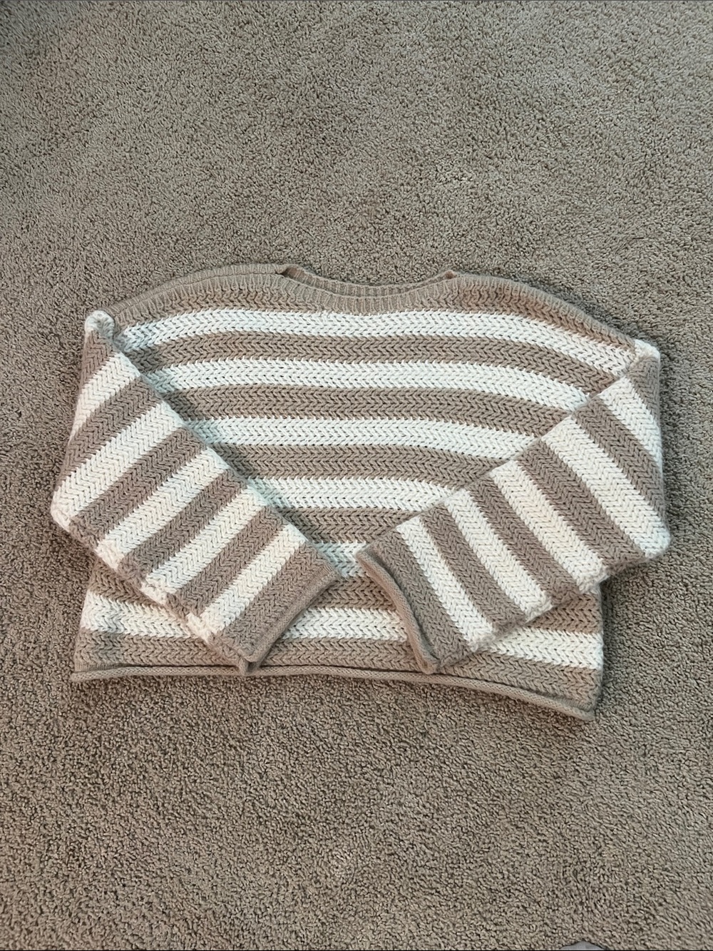 Shop Neighbor Striped Knit Cropped Sweater - Cream & Taupe